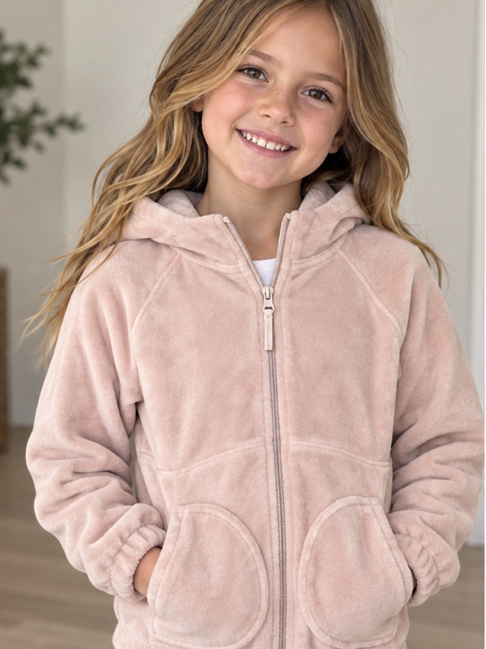 Athleta Kids Plush Zip Hoodie in Light Blush size S/7